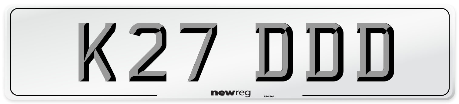 K27 DDD Number Plate from New Reg